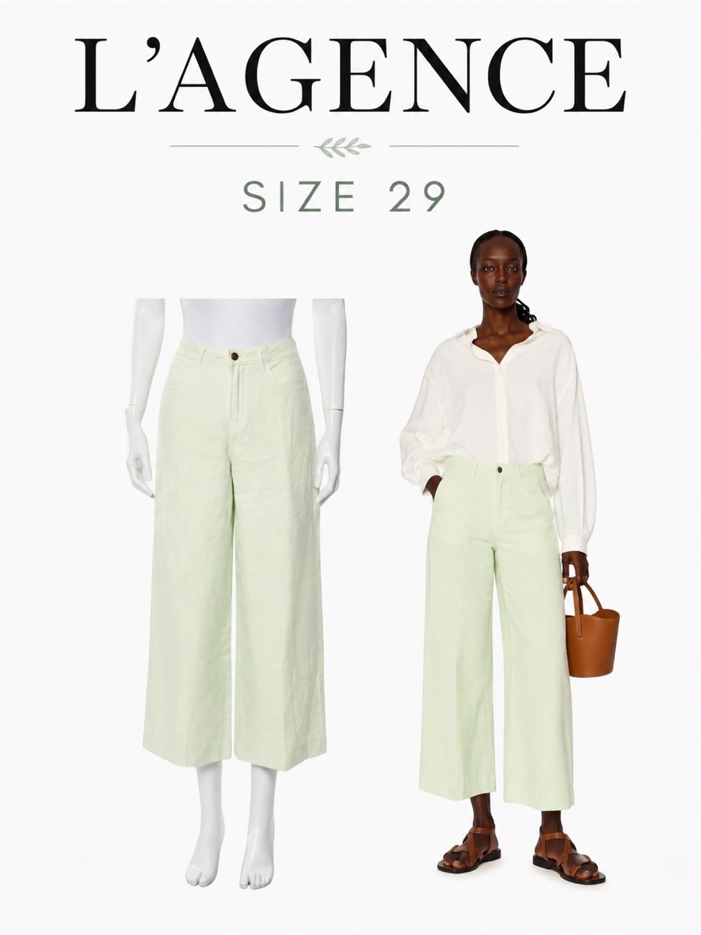 L’AGENCE Danica Soft Mint Linen Wide Leg Pants Size 29 High Rise